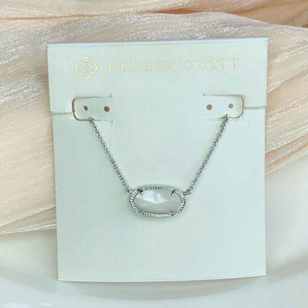 NWT Kendra Scott Elisa Ivory Mother-of-Pearl Silver Pendant Necklace - Picture 4 of 16